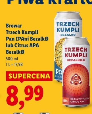 Piwo kraftowe bezalkoholowe Pan IPAni Browar Trzech Kumpli promocja w Lidl
