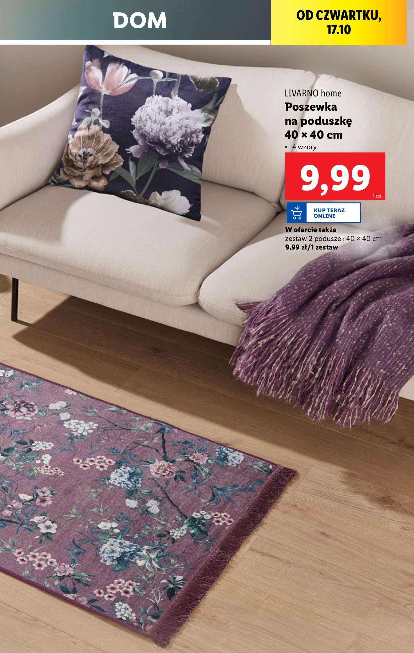 Poszewka na poduszke 40 x 40 cm LIVARNO HOME promocja w Lidl