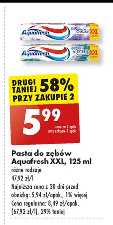 Pasta do zębów z mentolem Aquafresh active fresh promocja w Biedronka