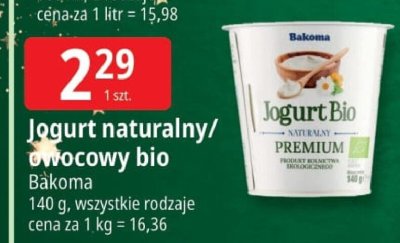 Jogurt naturalny/owocowy bio Bakoma promocja w Leclerc