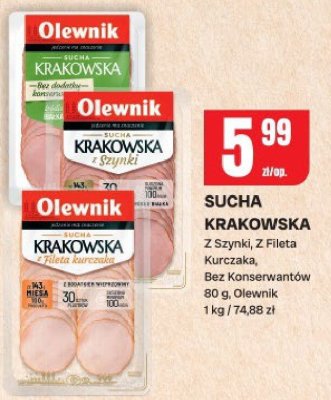 Kiełbasa sucha krakowska z szynki, z fileta kurczaka, bez konserwantów promocja w Chorten