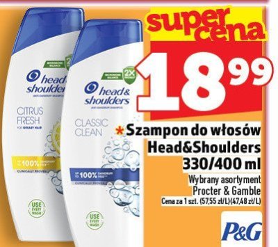 Szampon do włosów Head&Shoulders 330/400 ml promocja w TOPAZ