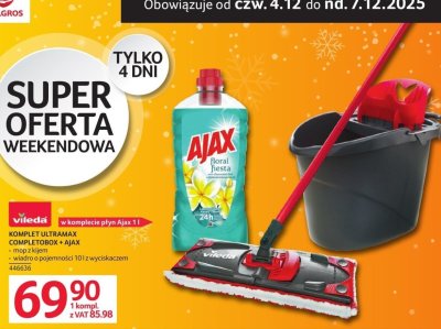 Komplet VILEDA ULTRAMAX COMPLETOBOX + AJAX mop z kijem, wiadro o pojemności 10 l z wyciskaczem promocja w Selgros