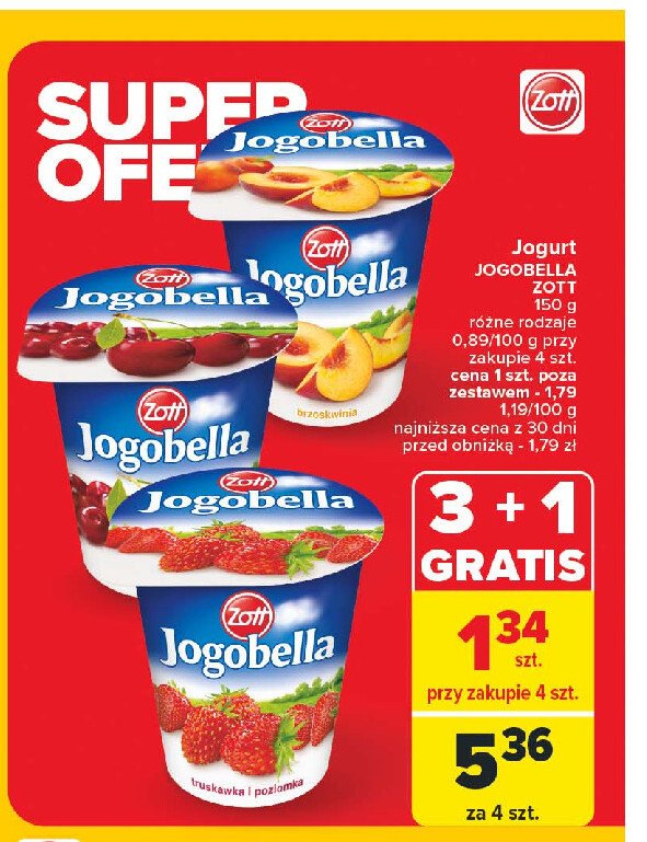 Jogurt truskawka-poziomka Zott jogobella promocja