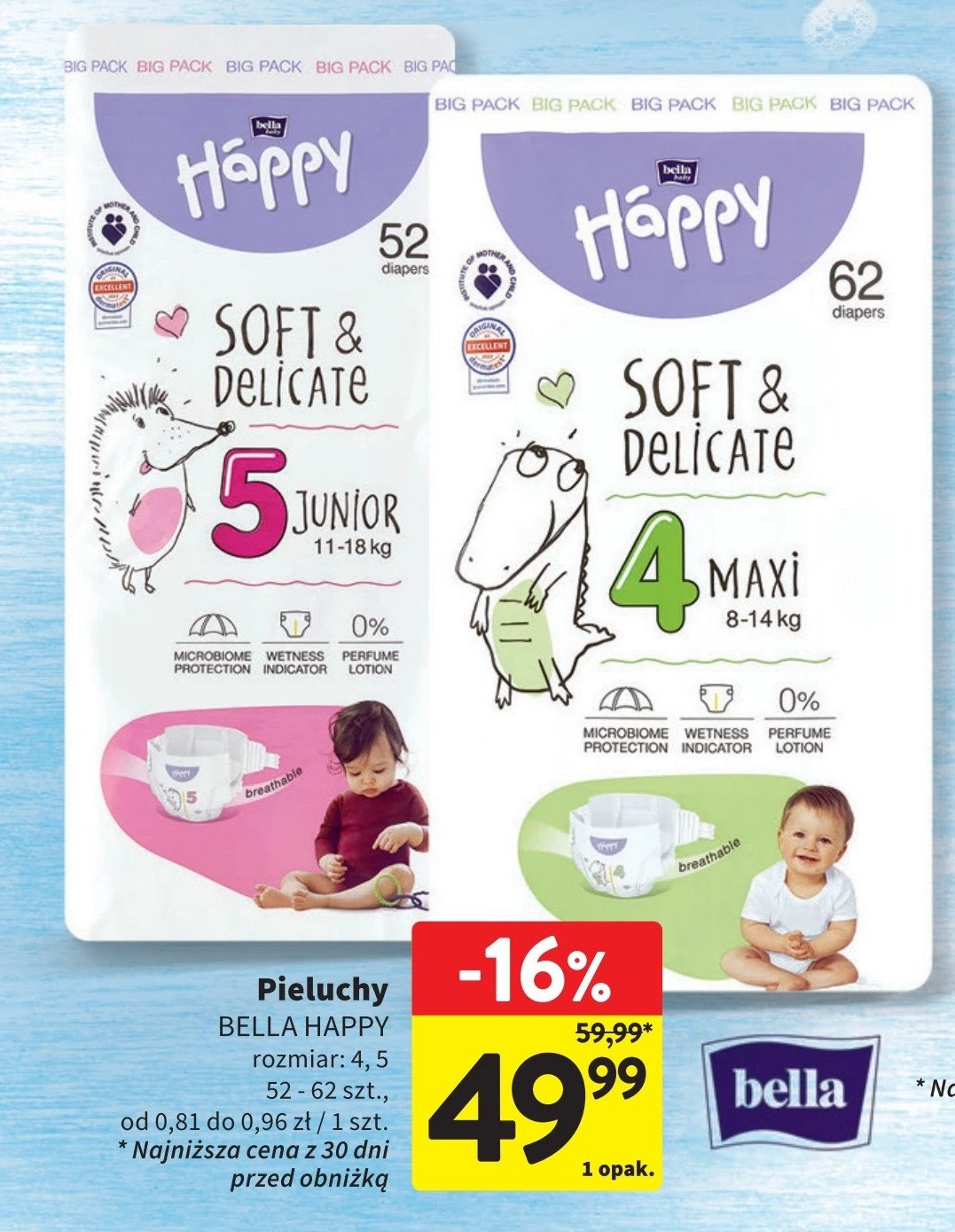 Pieluchy 5 junior 11-18 kg Bella baby happy	soft & delicate promocja w Intermarche