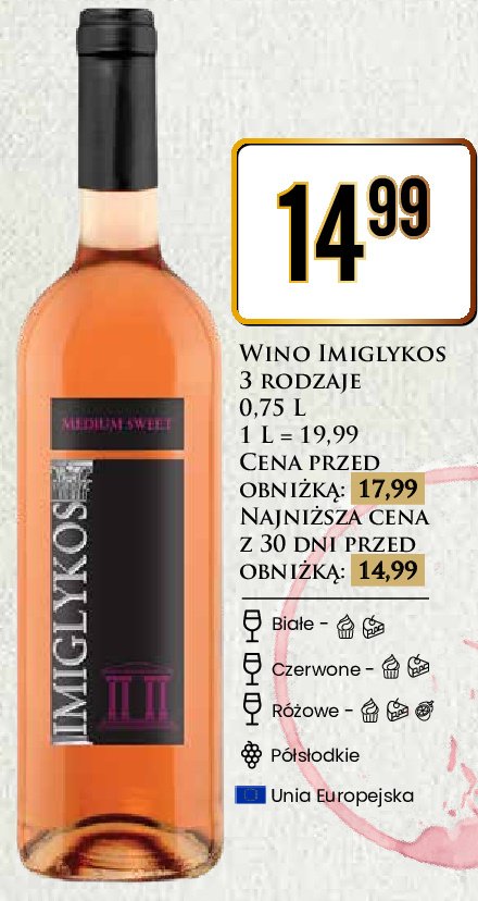 Wino rózowe półsłodkie Imiglykos promocja