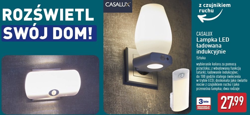 Lampka led ładowana indukcyjnie Casalux promocja w Aldi