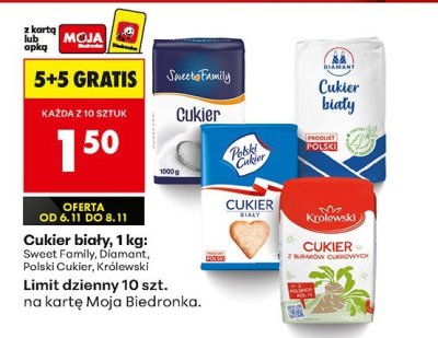 Cukier biały, 1kg: Sweet Family, Diamant, Polski Cukier promocja w Biedronka