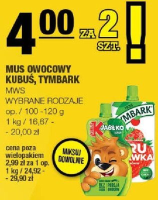 Mus owocowy KUBUŚ, TYMBARK MWS wybrane rodzaje promocja w SPAR