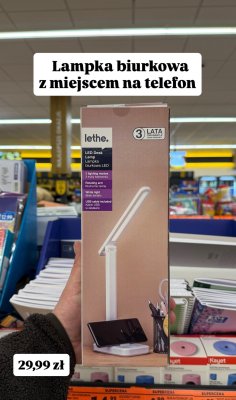 Lampka biurkowa LED z miejscem na telefon promocja w Biedronka