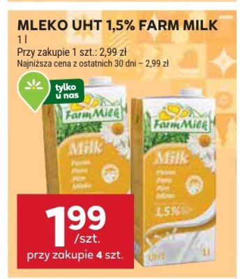 Mleko UHT 1,5% Farm Milk promocja w Stokrotka