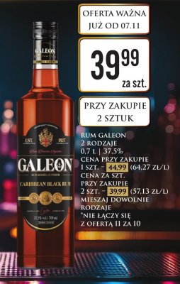 Rum Galeon Caribbean Black Rum promocja w Dino