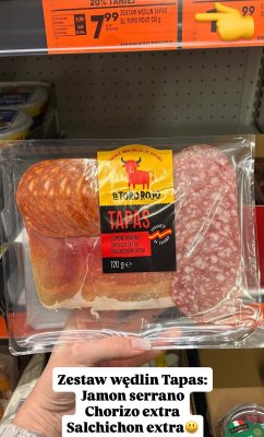 Zestaw wędlin Tapas: Jamon serrano, Chorizo extra, Salchichon extra promocja w Biedronka