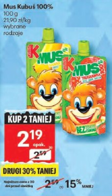 Mus Kubuś 100% 100g wybrane rodzaje promocja w Delikatesy Centrum