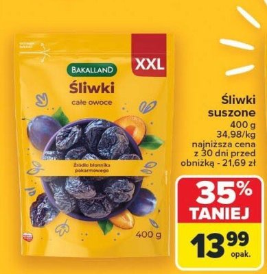 Śliwki całe suszone 400 g BAKALLAND promocja w Carrefour