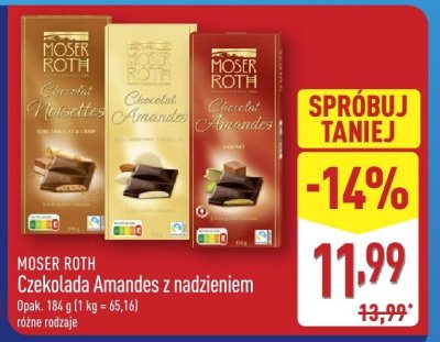 Czekolada Moser Roth Amandes z nadzieniem promocja w Aldi