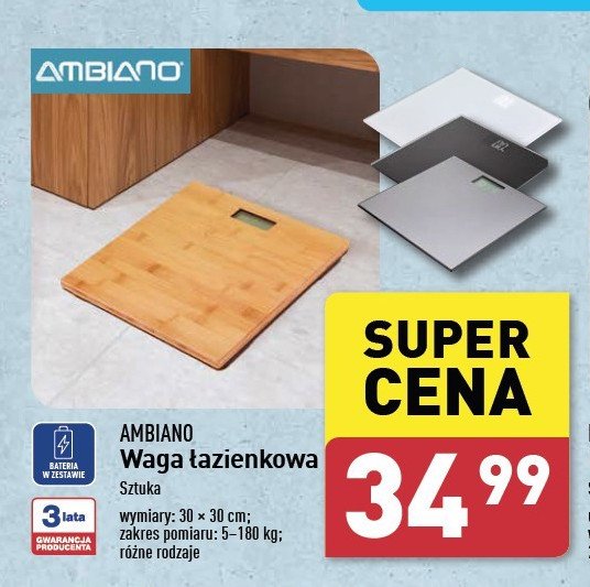 Waga łazienkowa 30 x 30 cm AMBIANO promocja