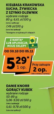 Kiełbasa krakowska sucha, żywiecka z szynki Olewnik wybrane rodzaje promocja w ABC