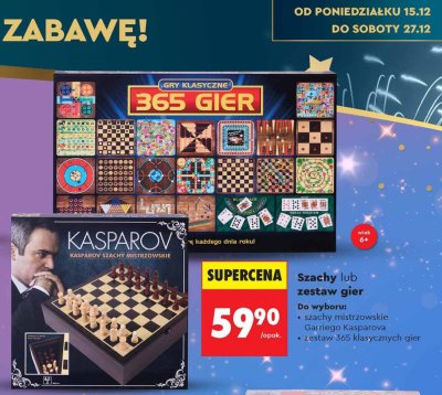 Szachy lub zestaw gier Garry Kasparov szachy mistrzowskie lub 365 gier klasycznych promocja w Biedronka