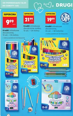 Kredki ołówkowe dwustronne Jumbo ASTRA 12 szt. = 24 kolory promocja w Biedronka