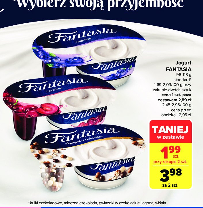 Jogurt z kulkami w czekoladzie Danone fantasia promocja w Carrefour Market