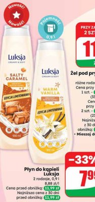 Płyn do kąpieli Luksja 2 rodzaje promocja w Dino