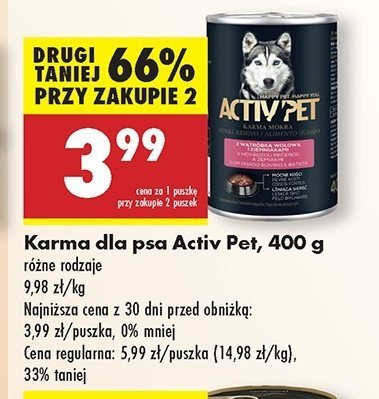 Karma dla psa z w膮tr贸bk膮 wo艂ow膮 i ziemniakami Activ pet promocja