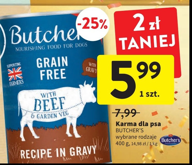 Karma dla psa z wołowiną i warzywami Butcher's promocja w Biedronka