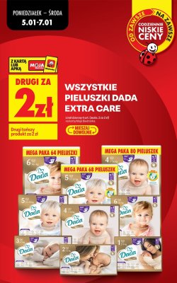 Wszystkie pieluszki Dada Extra Care DRUGIE ZA 2 ZŁ promocja w Biedronka