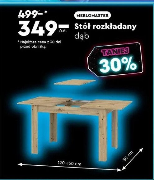 Stół rozkładany 120 x 80 x 76 cm Meblomaster promocja w Biedronka