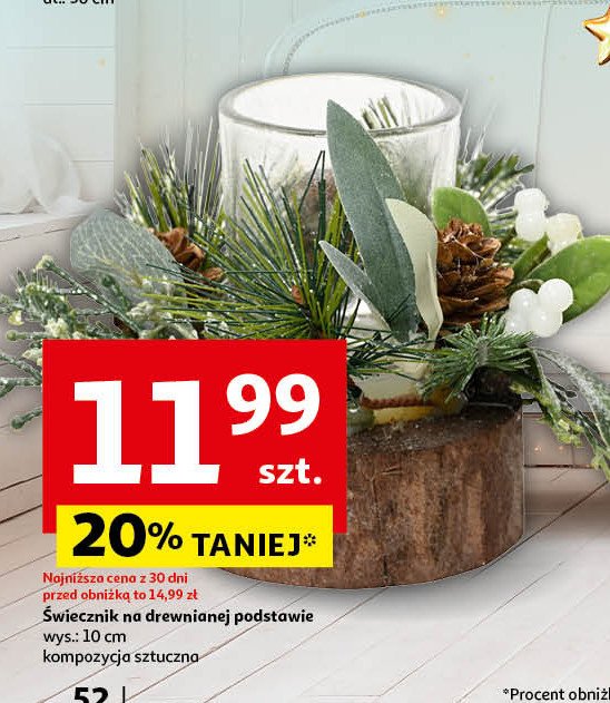 Świecznik na drewnianej podstawce 10 cm promocja