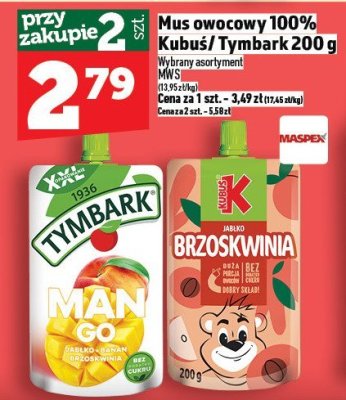 Mus owocowy 100% Kubuś/ Tymbark 200 g promocja w TOPAZ