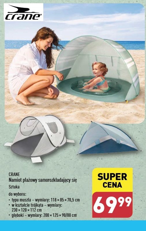 Namiot plażowy samorozkładający głęboki 200 x 120 x 90/70 cm CRANE promocja