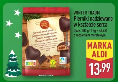 Pierniki nadziewane w kształcie serca  z nadzieniem morelowym promocja w Aldi