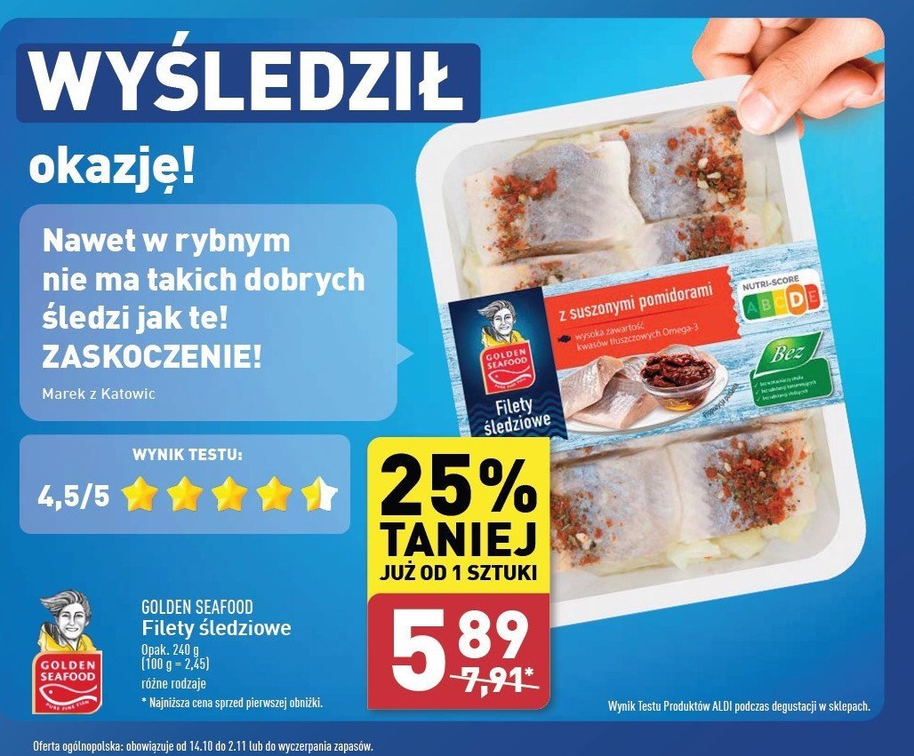 Filety śledziowe z suszonymi pomidorami Golden seafood promocja w Aldi