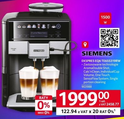 Ekspres SIEMENS EQ.6 TE655319RW promocja w Selgros
