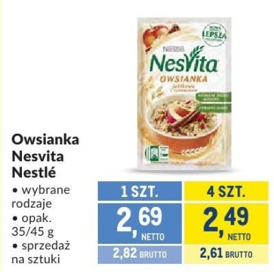 Owsianka Nesvita Nestlé wybrane rodzaje promocja w Makro