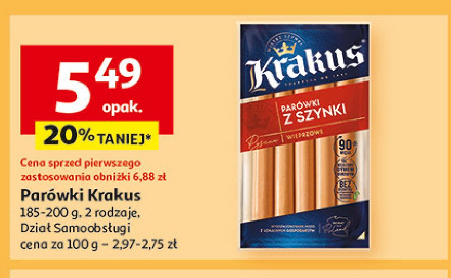 Parówki z szynki Krakus promocja w Auchan