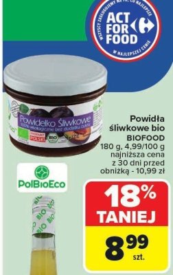 Powidła śliwkowe bio BIOFOOD 180g promocja w Carrefour Market