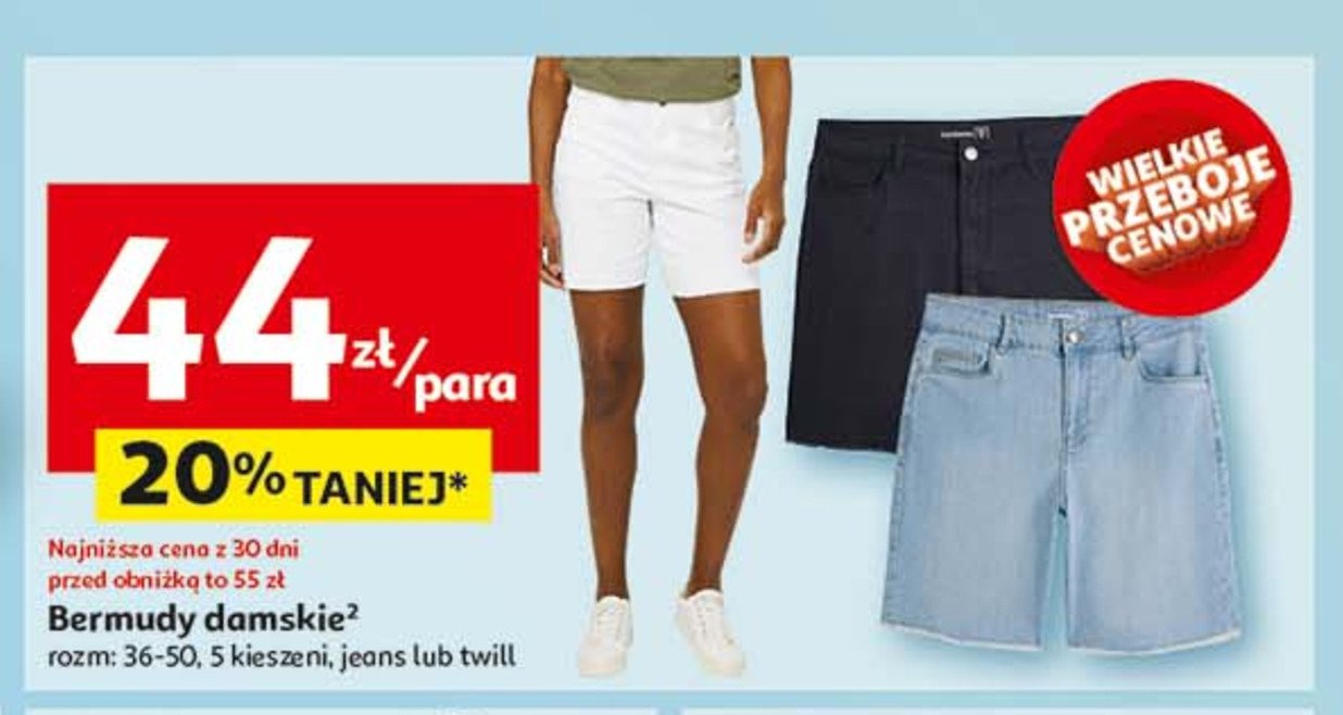 Bermudy damskie twill promocja w Auchan