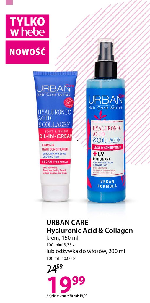 Krem do włosów hyaluronic acid & collagen Urban care promocja