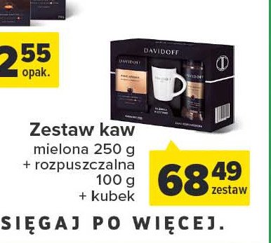 Zestaw w pudełku fine aroma kawa mielona 250 g + kawa rozpuszczalna 100 g + kubek Davidoff cafe zestaw promocja