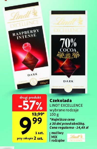 Czekolada Lindt Excellence 70% cacao promocja w Intermarche