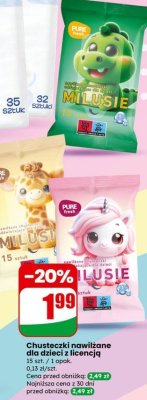 Chusteczki nawilżane dla dzieci z licencją Milusie promocja w Dino
