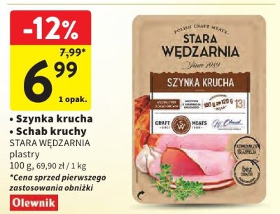 Szynka krucha STARA WĘDŹARNIA plastry promocja w Intermarche