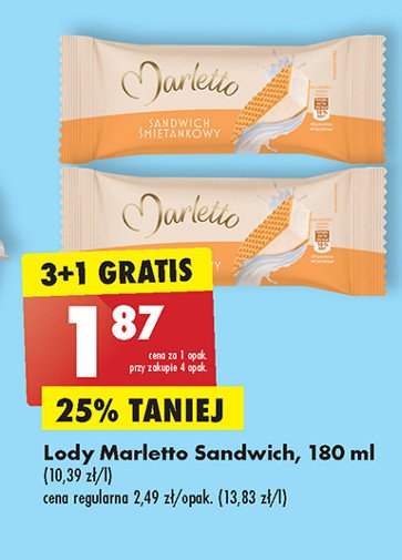 Lody sandwich śmietankowy Marletto promocja