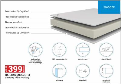 Materac SNOOZE H4 piankowy, różne rozmiary promocja w Merkury Market