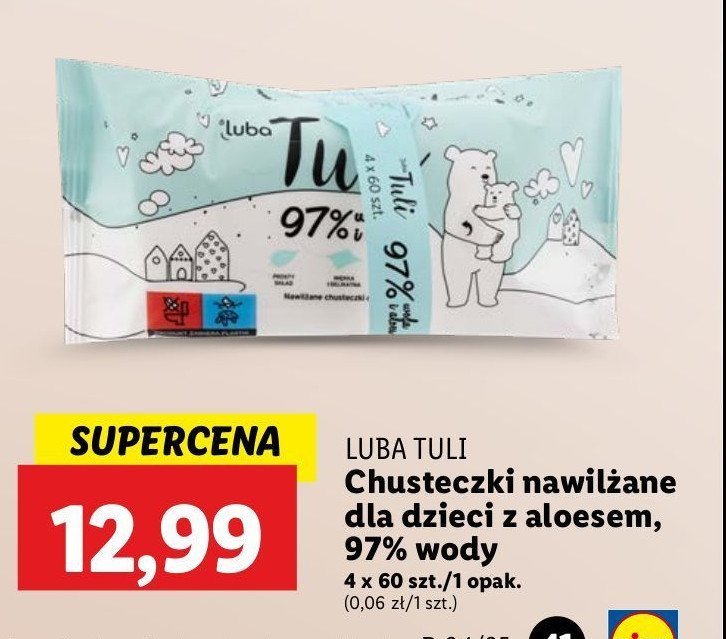 Chusteczki nawilżane woda i aloes LUBA TULI promocja