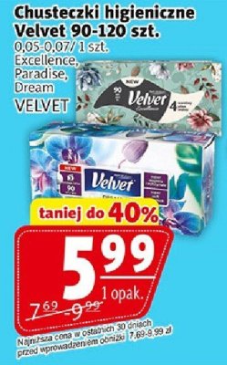 Chusteczki higieniczne Velvet 90-120 szt. promocja w Prim Market