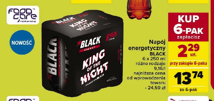 Napój energetyczny classic Black energy promocja w Carrefour Market